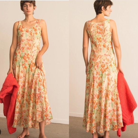Jones New York Silk Vintage 90s Y2K Watercolor Floral Maxi Sheath Slip Dress - Picture 1 of 11